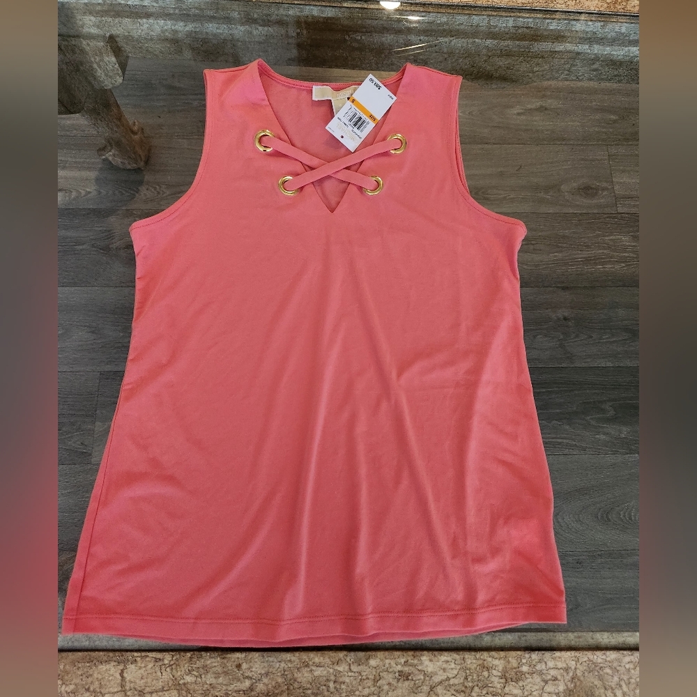 Michael Kors Coral Pink Sleeveless Criss Cross Lace Up Tank Top Blouse Size S